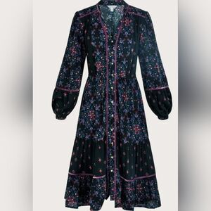 Monsoon Velvet Trim Dress Black